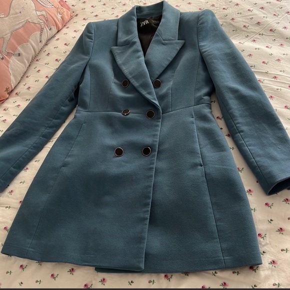 ZARA RETRO BLUE BLAZER DRESS JACKET COAT - Picture 5 of 6